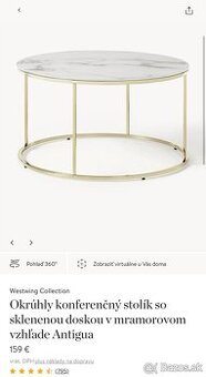 Konferenčný stolík zlatý so vzhľadom mramoru