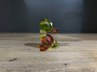 Vintage figúrka kačka z hutného skla