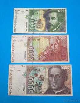 Bankovky ŠPANĚLSKO - 1000, 2000, 5000 Pesetas 1992