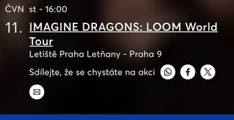 Predám lístok na státie Imagine dragons Praha letnany