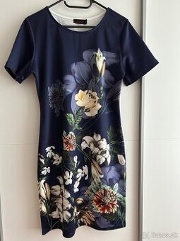 Dámske kvetinové modré šaty veľkosť M