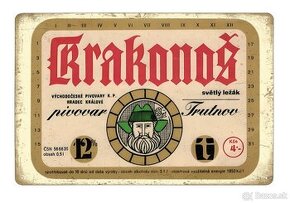 plechová cedule - Krakonoš 12° (dobová pivní etiketa)