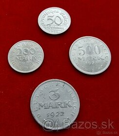 Mince Deutsches Reich 50 Pfennig, 3 Mark, 200 Mark, 500 Mark