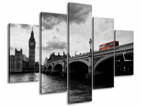 5-dielny obraz s hodinami - most v Londýne