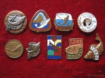 Rybárske odznaky, rybársky odznak 9 kusov.