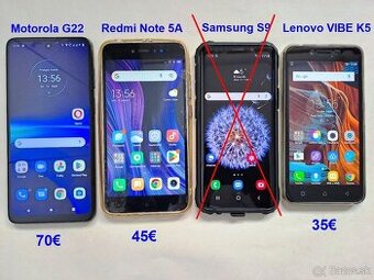 Motorola G22 - Redmi Note 5A - Samsung S9 - Lenovo VIBE K5