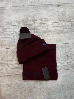 Zimná čiapka + nákrčník Armani Exchange (bordová - UNISEX)