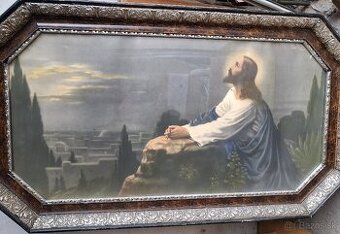 chromolitografia Ježiša v modlitbe nad Jeruzalemom