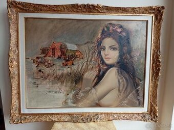Nádherný obrovský obraz signovaný Barcellini 97x77