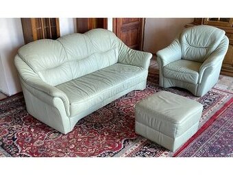 Luxusní kožená sedací souprava 3+1+taburet, 1900