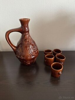 Rustikálna keramická súprava – džbán + 5 pohárikov