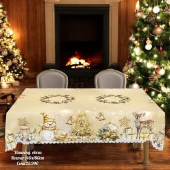 Veľký vianočný obrus so zvieratkami a Snehuliakom
