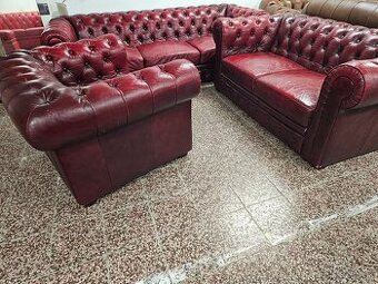 CHESTERFIELD ŠTÝL,BORDOVO-ČERVENÁ KOŽENÁ,NEROZŤAHOVACIA