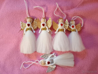 Anjeliky na zavesenie prirodný material, Vianoce NOVE