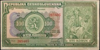 100 Korún 1920 / séria As 265405 / štátovka II. emisie