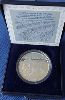 Strieborná pamätná minca 200Sk, 1996, S. Jurkovič, proof+Bk