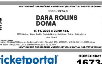 3 lístky DARA DOMA LACNEJŠIE - 8.11.2025 BRATISLAVA