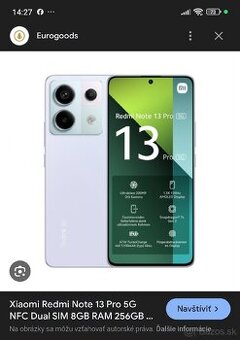 Xiaomi redmi note 13 pro 5g 8+4 GB RAM 256 pamäť