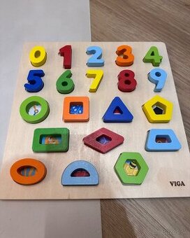 Drevené vkladacie puzzle Viga Čísla a tvary