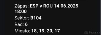 EURO 21 zápas ESP vs ROU. 14.6.2025 o 18:00 v BA