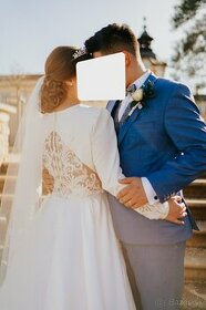 Svadobné šaty-saténové, dlhý rukáv