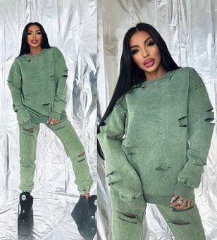 Stylova damska zelena teplakova potrhana suprava NOVA