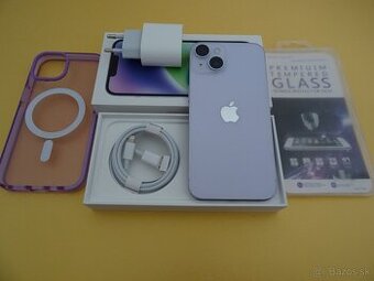 iPhone 14 128GB PURPLE - ZÁRUKA 1 ROK - VELMI DOBRY STAV
