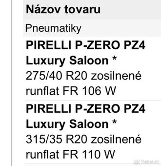 Letné pneumatiky R20 Pirelli Runflat