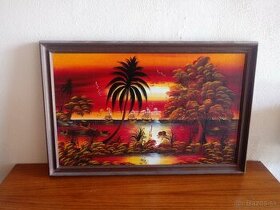 Predám Maľovaný obraz v ráme - Zapad slnka na Havane