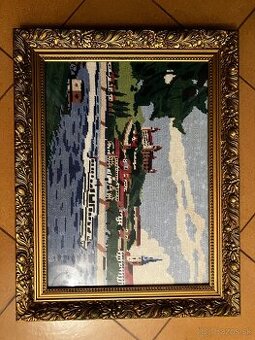 Starožitný vyšívaný obraz