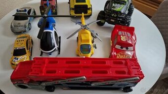 Hračky, auta,, helikoptera, hot wheels, mcqueen