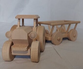 Drevený traktor s vlečkou 40cm, NOVÝ