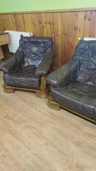 sedačka kožena dreveny rám