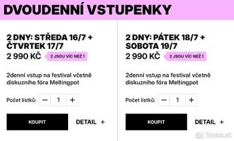 2 vstupenky 4 dňové na festival COO spolu 140