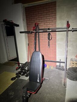 Kotúče + olympijská tyč + stojan+lavicka