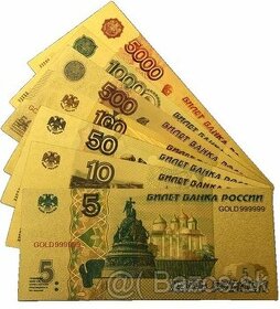 0 euro bankovka - RUBEĽ - FAREBNÁ , pozlátená sada .