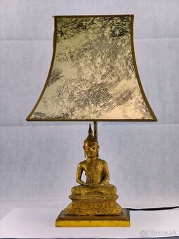 Antická bronzová stolová lampa s Budhovou soškou - 1