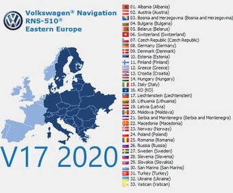 MAPY NAVI RNS 510 COLUMBUS RNS315 ŠKODA VW 2020/2021