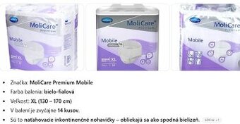Predám inkontinenčné nohavičky MoliCare XL