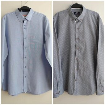 SET 2x pánska košeľa s dlhým rukávom (modrá, sivá)