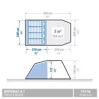 Rodinný prútový stan Arpenaz 4.1 F&B pre 4 osoby s 1 spálňou