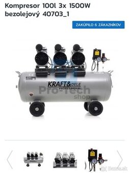 Kompresor 100l 3x1500w bezolejovy