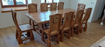 Drevený stôl Poľovnicke motivy 90×200cm+10stoliček