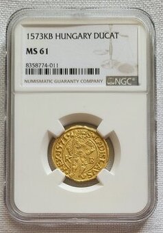 Zlatý dukát Maximilián II., 1573 KB, NGC MS61