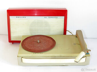 Retro malý prenosný gramofón PHILIPS