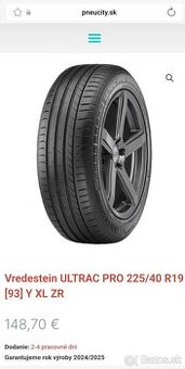 225/40 R19 letne pneu 4ks
