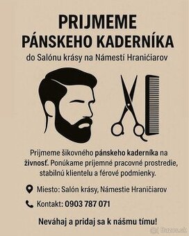 Prijmeme na živnosť pánskeho kaderníka