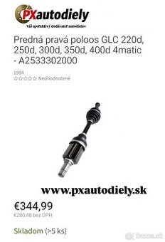 Predná pravá poloos MERCEDES GLC 220d, 350d - A2533302000