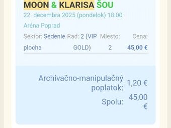 VIP Vstupenka Moon a Klarisa show Poprad.