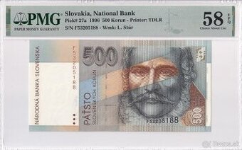 Predám 500 Sk 1996 aUNC PMG58